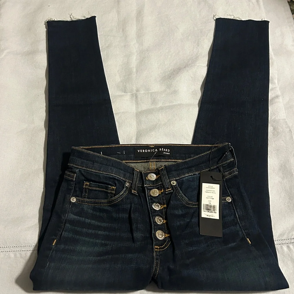 Veronica Beard Debbie 10” High Rise Button Fly Skinny Jeans dark vtg Sz 24 NWT